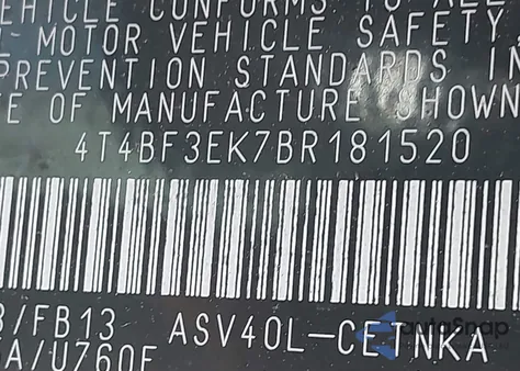 2011 Toyota Camry Le z USA, uszkodzony, nr VIN 4T4BF3EK7BR181520